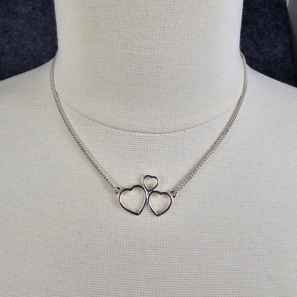 Vintage Triple Heart Necklace Silver Tone Adjustable 17-20 in Shofel Bros Avon